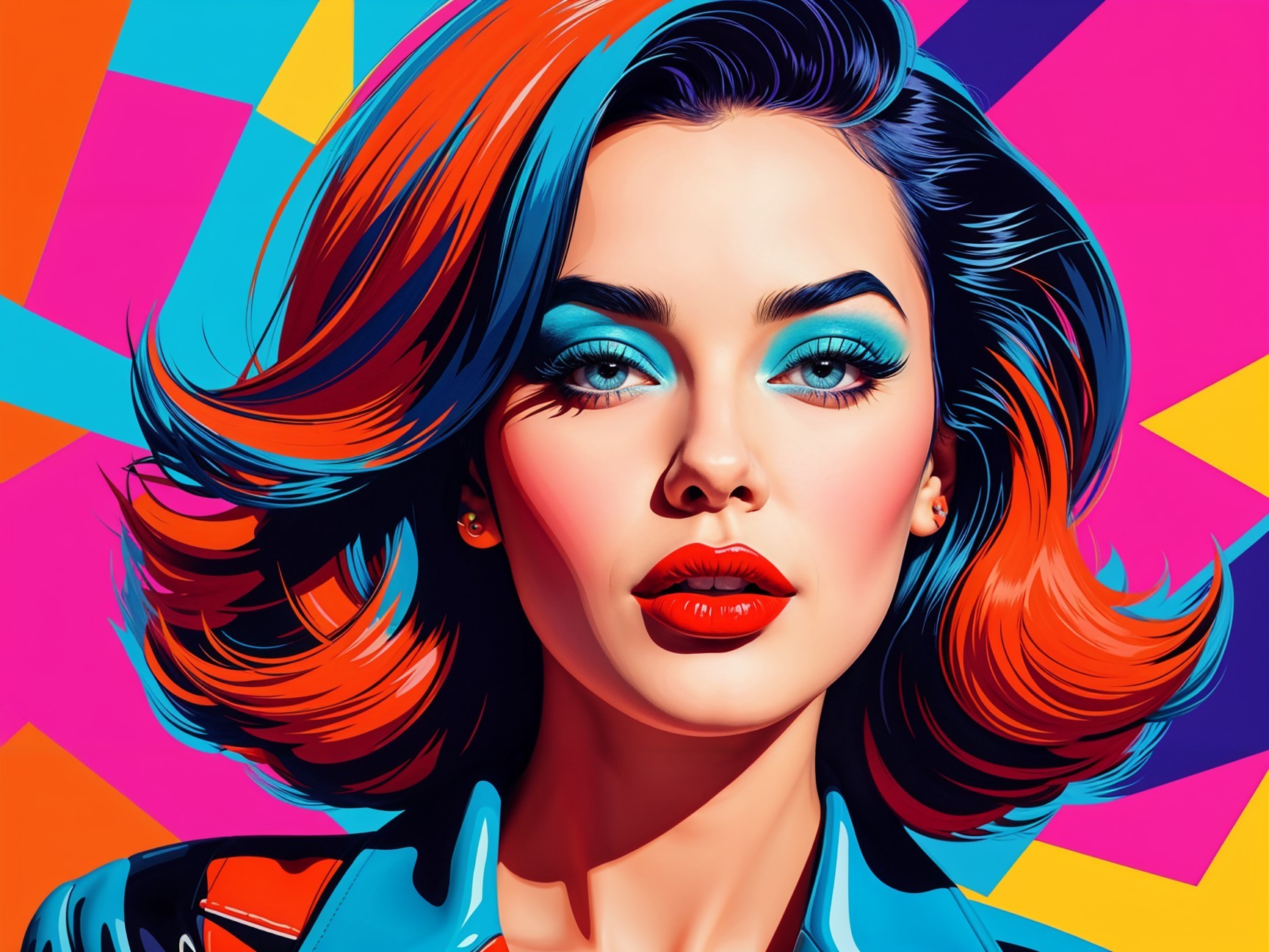 Portrait of a Woman with Colorful Hair and Makeup