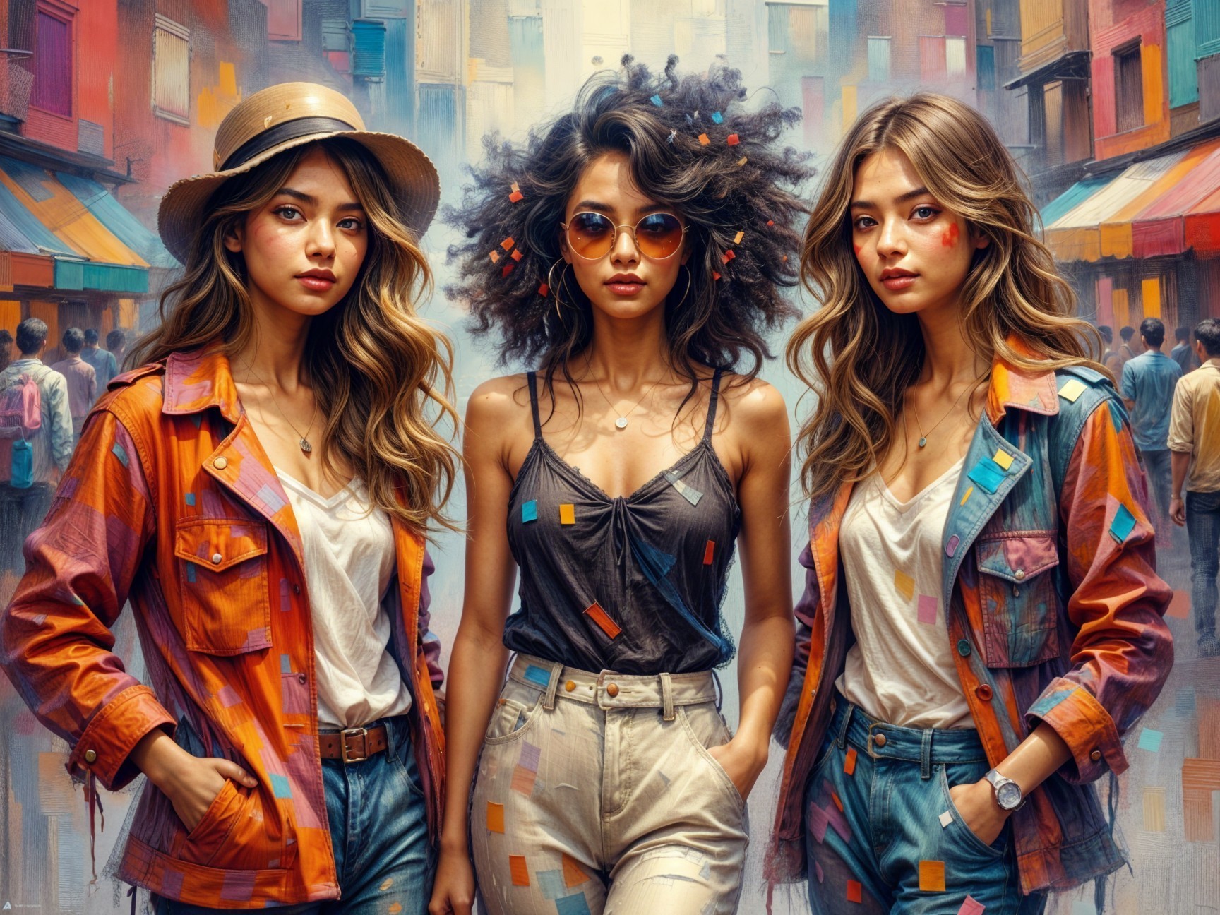 Stylish Women in Vibrant Street Scene with Fashion Diversity