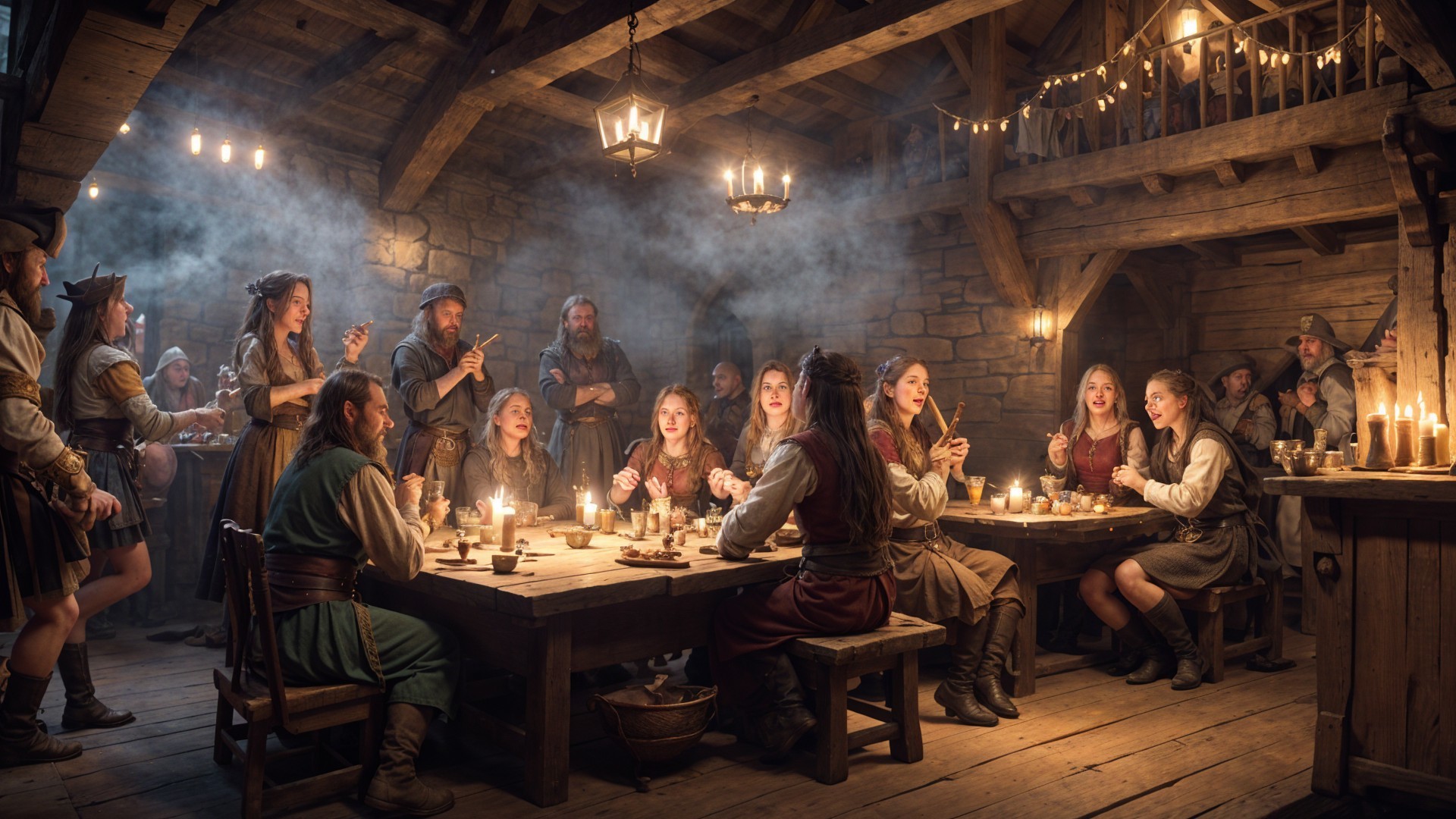 Cozy Tavern Gathering with Candlelight and Laughter