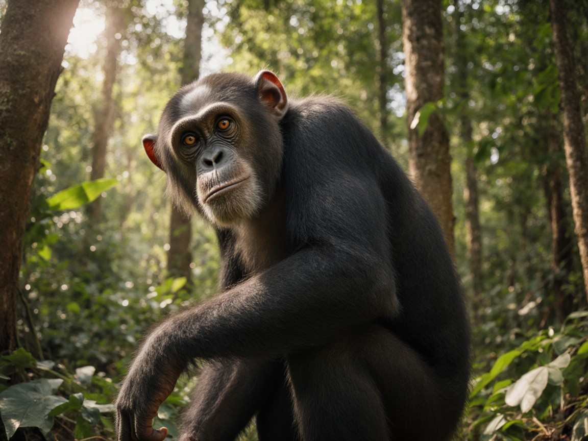 Curious Chimpanzee in Lush Forest Setting