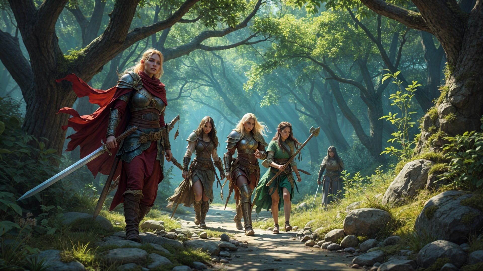 Adventurers Journey Through an Enchanted Forest