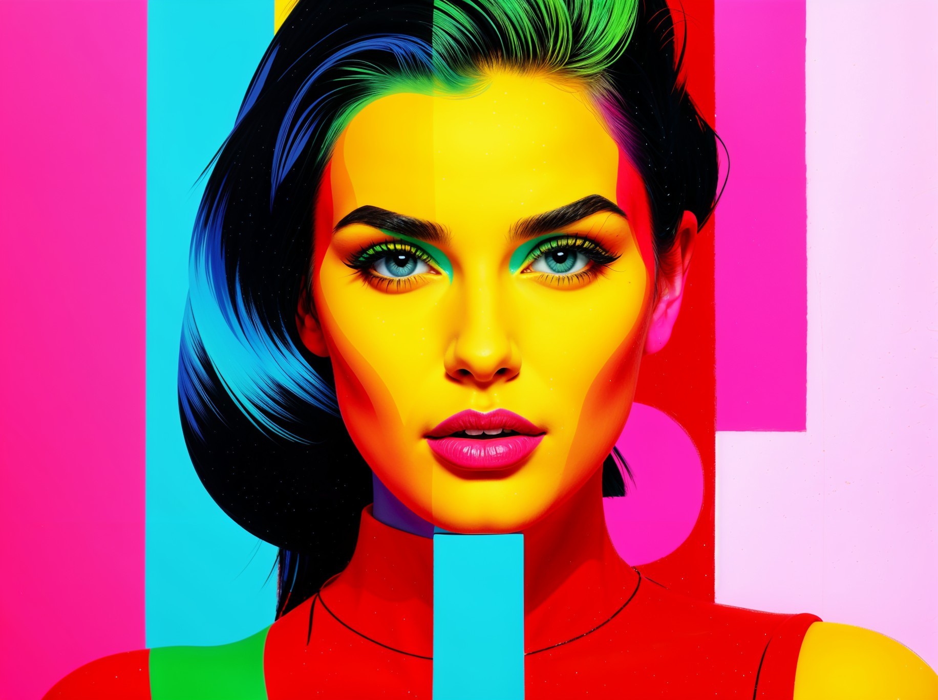 Vibrant Abstract Portrait of a Woman in Bold Colors
