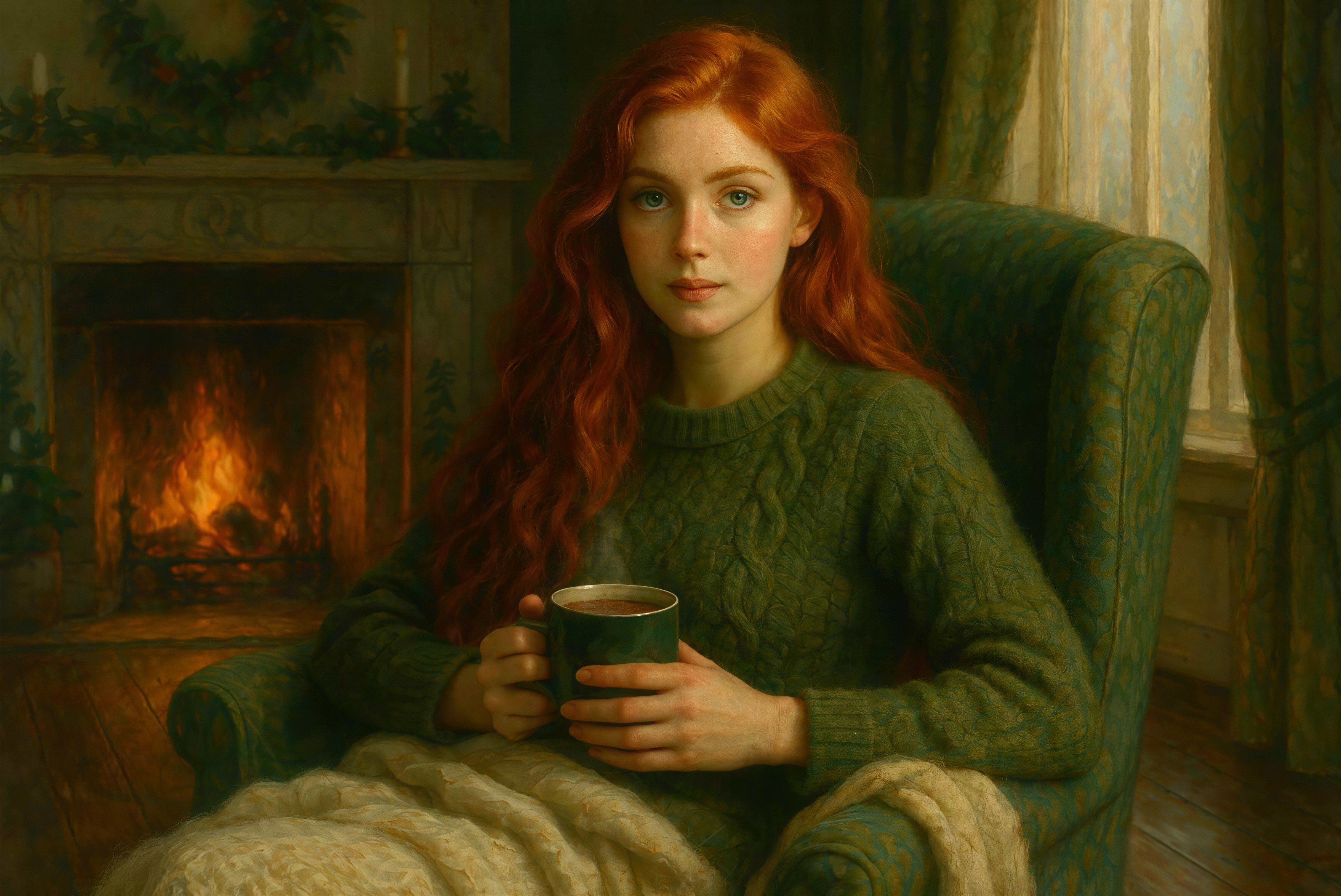 Romanticism Portrait of a Young Woman in Green Armchair