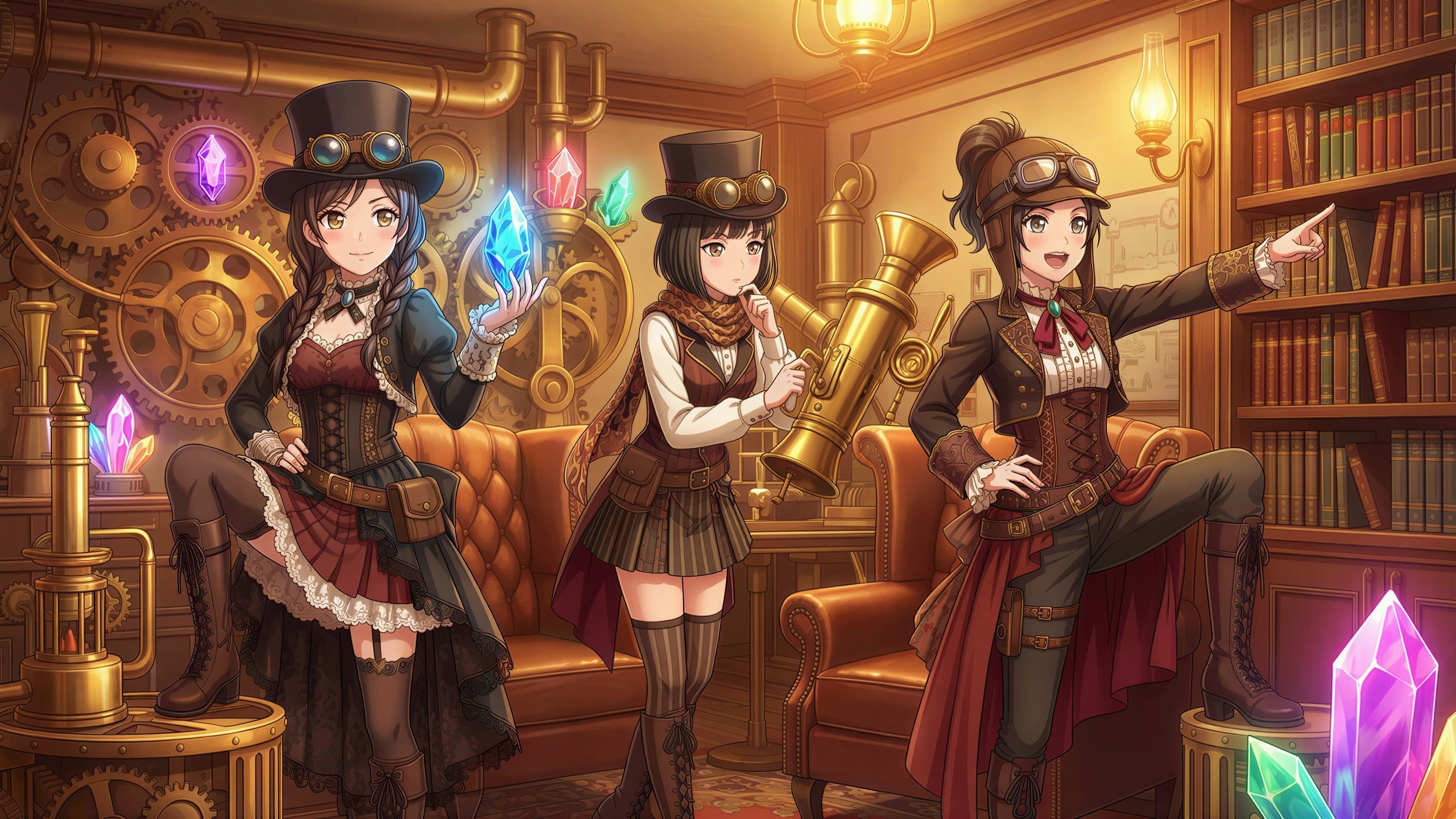 Steampunk Women in Themed Room with Gears and Pipes