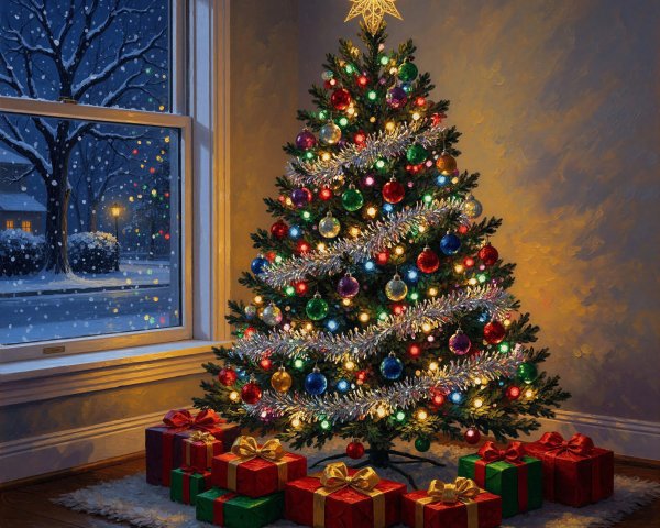 Cozy Christmas Tree Decorated with Colorful Ornaments