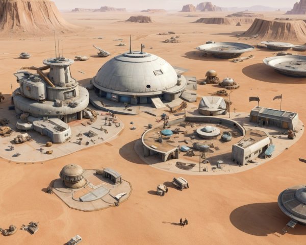 Futuristic Desert Settlement with Domed Structures