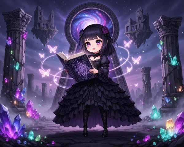 Gothic Lolita Girl in a Ruined Fantasy Landscape