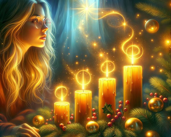 Young Woman with Glasses and Candles at Night