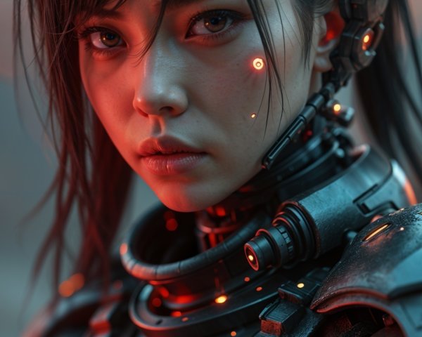 Close-Up Portrait of a Young Woman in Cyberpunk Style