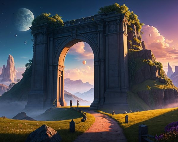 Majestic Archway in Vibrant Sunset Landscape