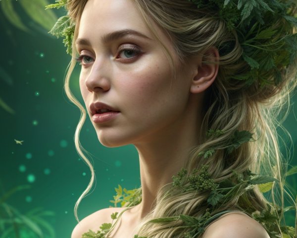 Serene figure in greenery representing nature's spirit