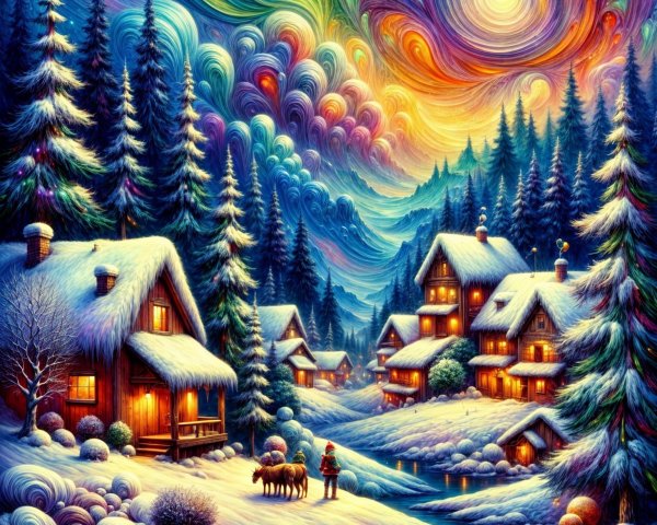 Cozy Cottages in a Snowy Winter Landscape