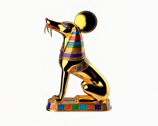 Golden Seated Dog Statue with Colorful Patterns