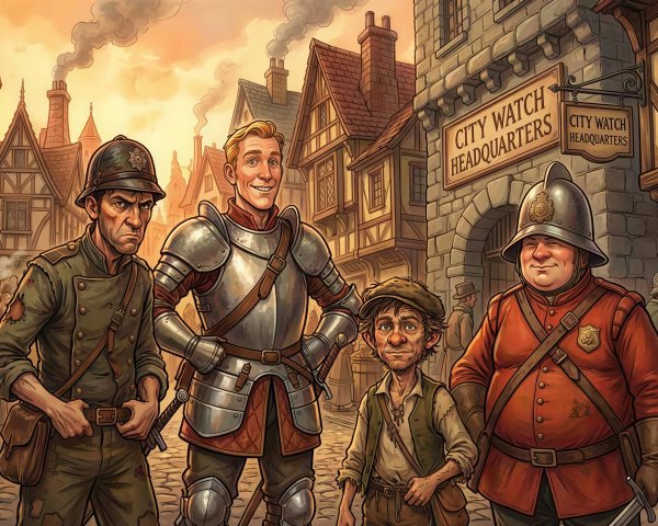 Fantasy Cartoon of Night Watch at Sunset