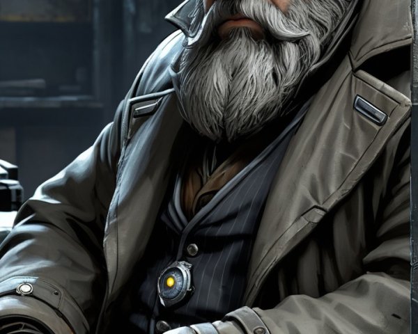 Rugged Middle-Aged Man with White Beard in Urban Setting