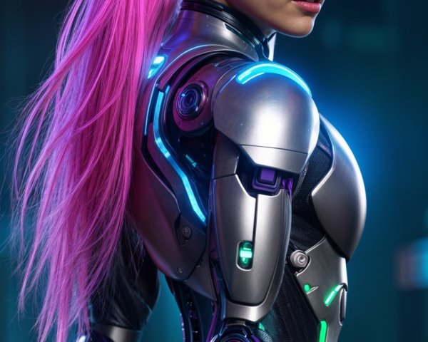 Futuristic Female Android with Neon Accents and Pink Hair