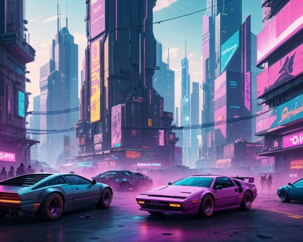 Vibrant Cyberpunk Cityscape with Neon Skyscrapers