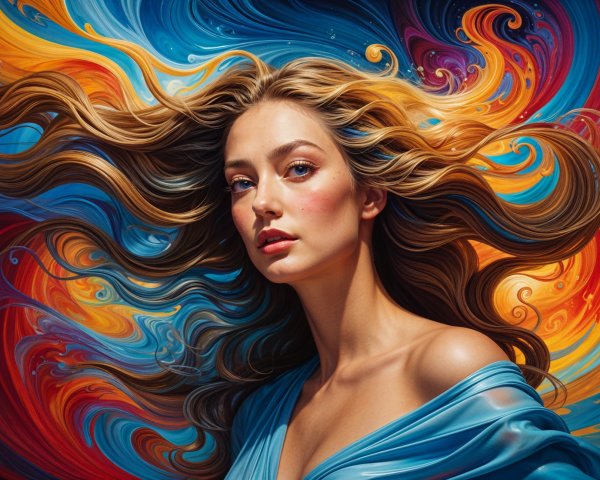 Portrait of a Young Woman with Vibrant Background Colors