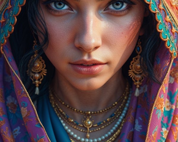 Portrait of a Young Woman in Vibrant Traditional Attire