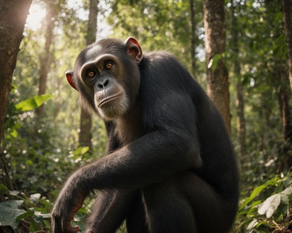 Curious Chimpanzee in Lush Forest Setting