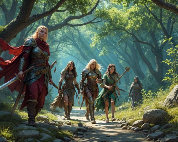 Adventurers Journey Through an Enchanted Forest