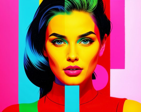 Vibrant Abstract Portrait of a Woman in Bold Colors