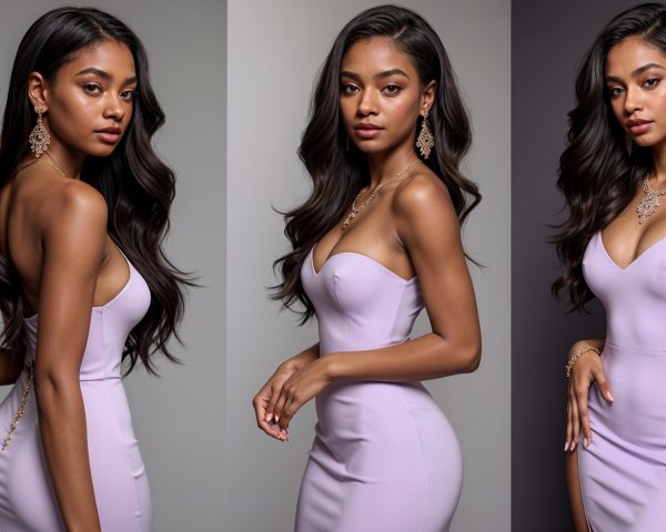 Elegant Model in Lavender Dress with Soft Background