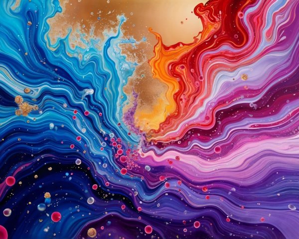 Vibrant Abstract Design with Swirling Colors and Bubbles