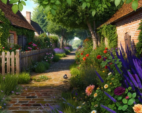Idyllic Pathway Through a Vibrant Garden Scene