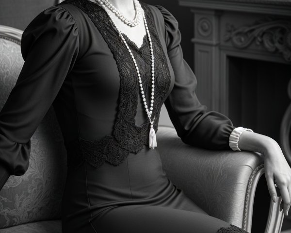 Vintage Elegance: Young Woman in Black Dress