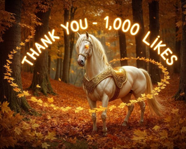 White Horse in Golden Armor in Autumn Forest
