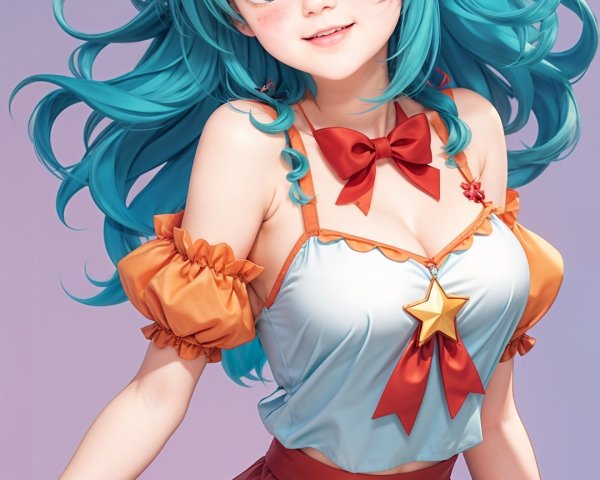 Vibrant Anime Character with Turquoise Hair and Outfit
