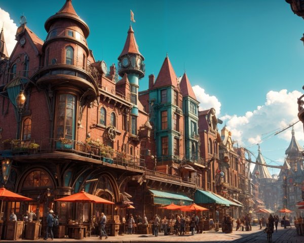 Whimsical Fantasy Street Scene with Vibrant Architecture