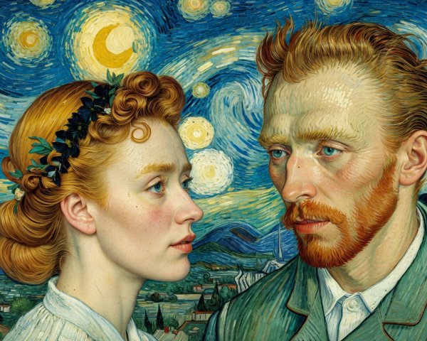 Close-up of a couple with starry night background