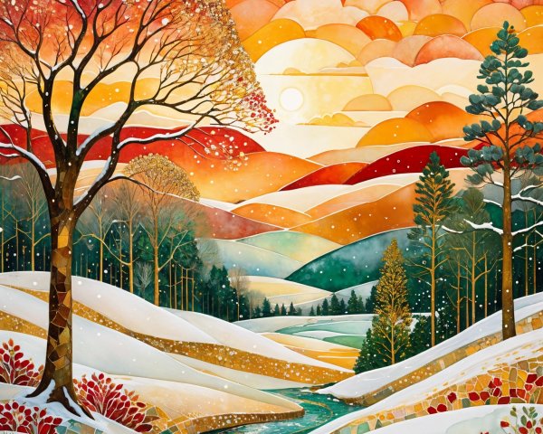 Vibrant Mosaic Landscape from Autumn to Winter