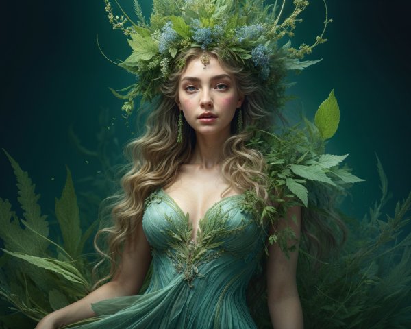 Portrait of a woman in a nature-inspired gown