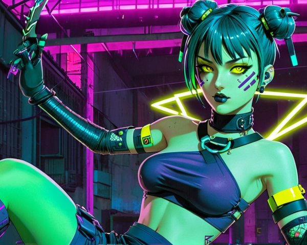 Futuristic Character in Neon Cyberpunk Setting