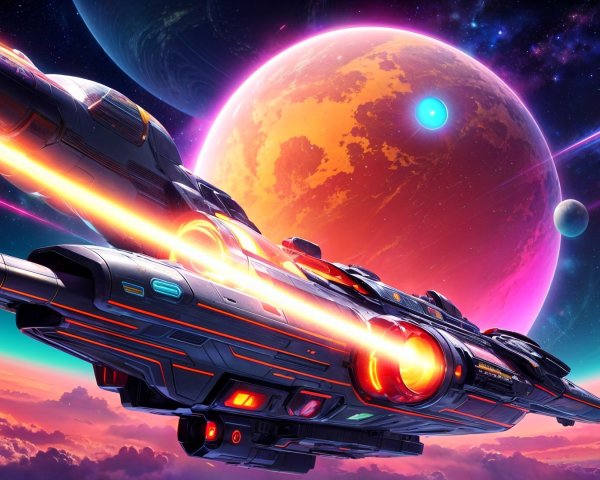Futuristic Spaceship in Vibrant Cosmic Landscape
