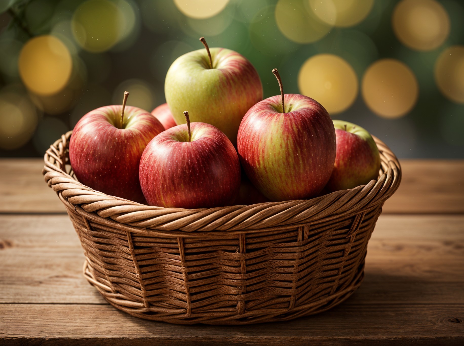 Rustic Wicker Basket Filled with Fresh Apples