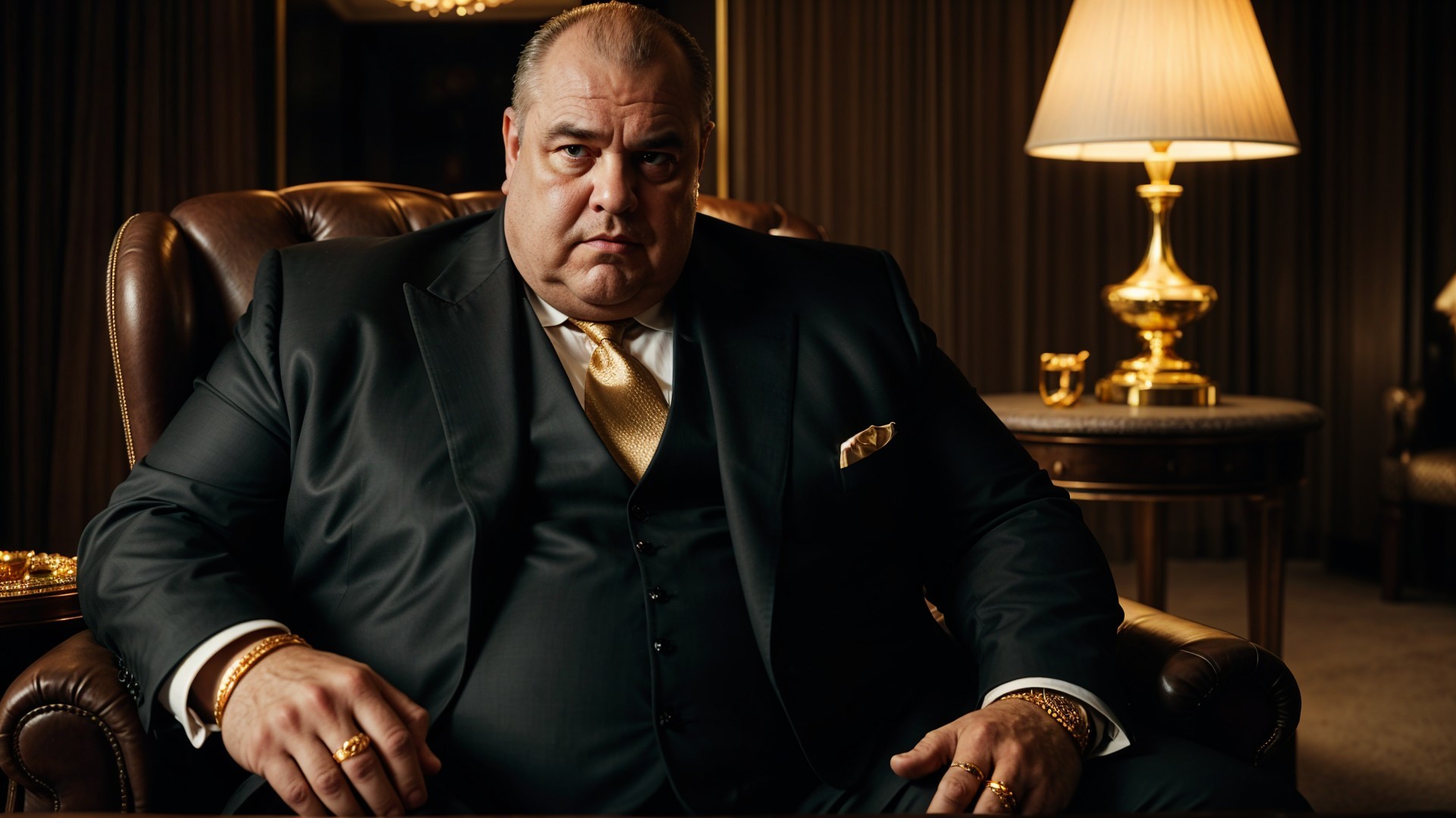 Imposing Man in Luxurious Armchair with Elegant Decor