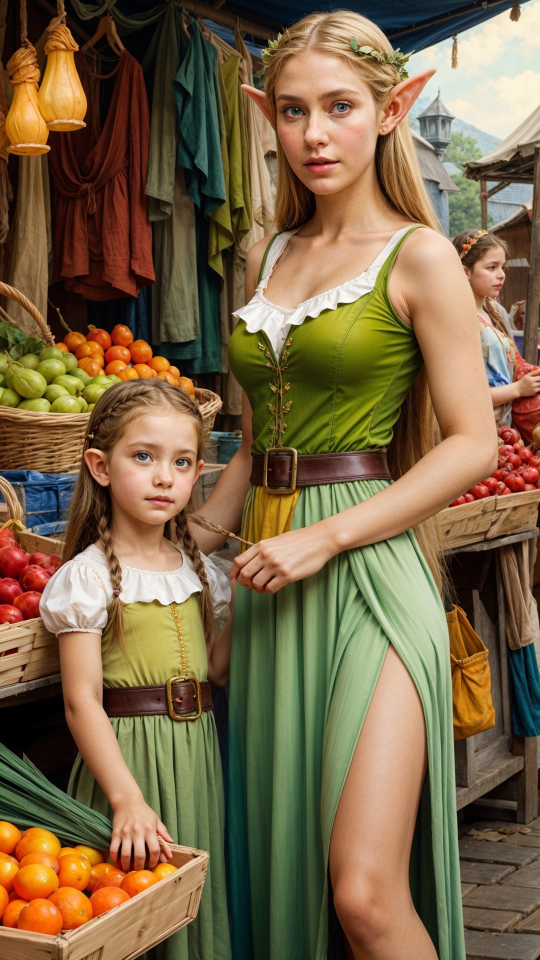 Medieval Market Scene with Elven Figures and Stalls