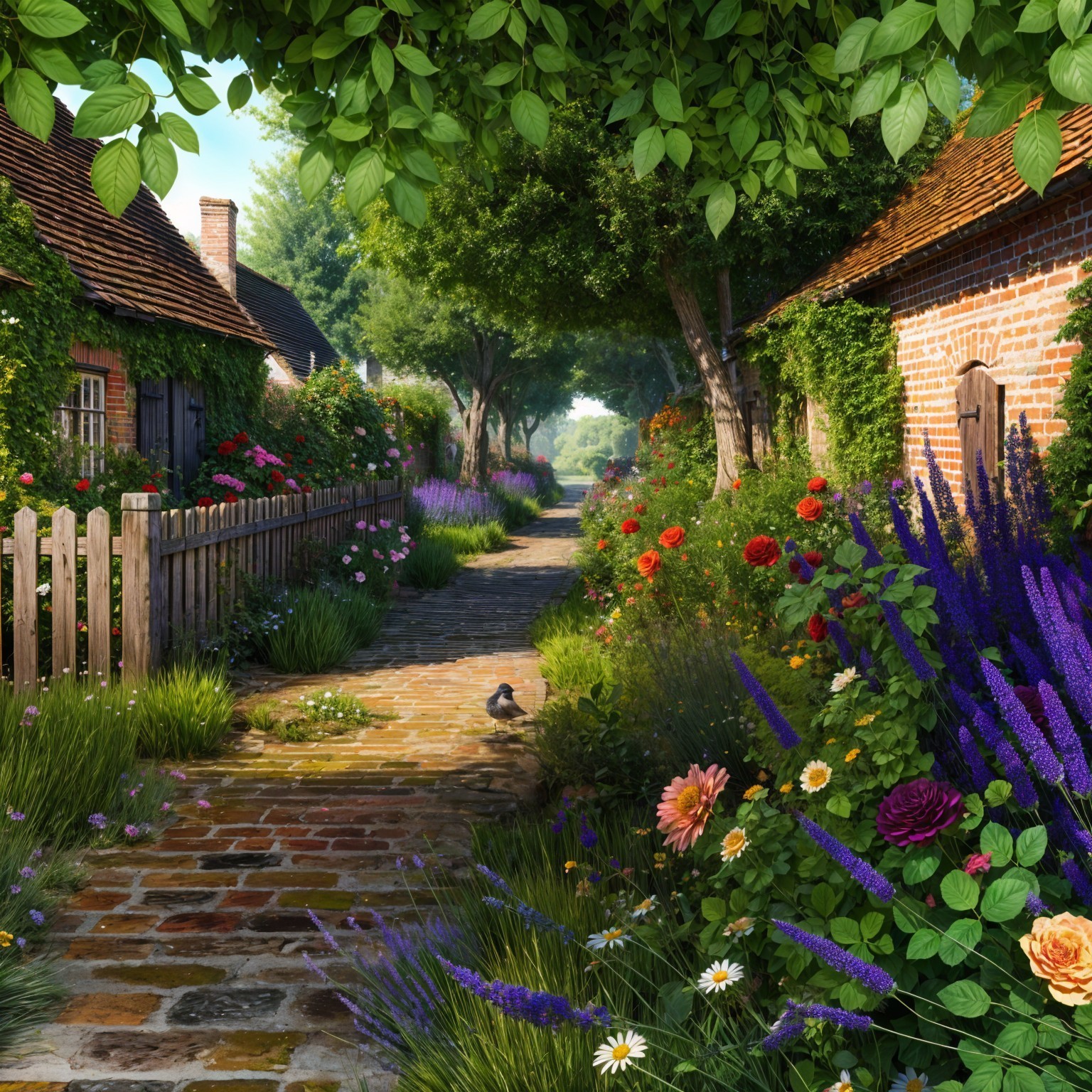 Idyllic Pathway Through a Vibrant Garden Scene