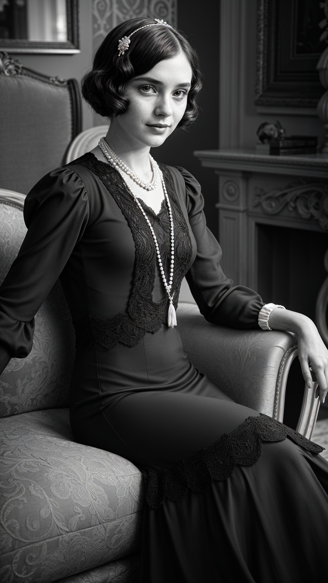 Vintage Elegance: Young Woman in Black Dress