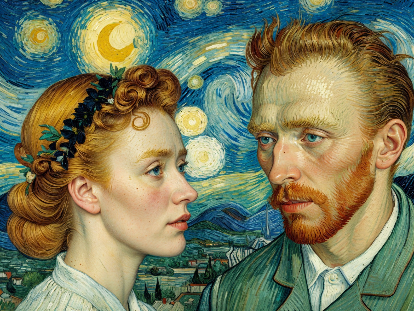 Close-up of a couple with starry night background