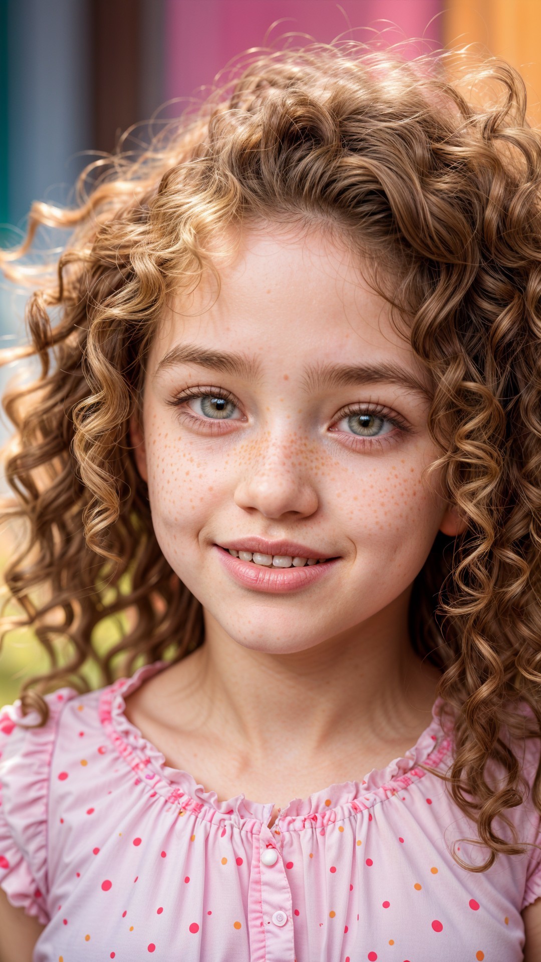 Young girl with golden hair and polka dot shirt