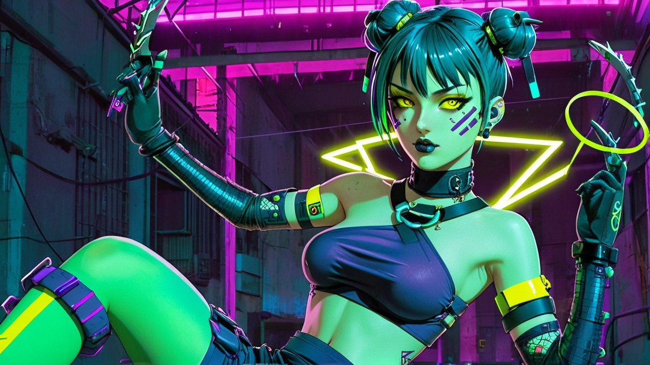 Futuristic Character in Neon Cyberpunk Setting