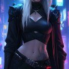 Character with White Hair in Futuristic Urban Setting