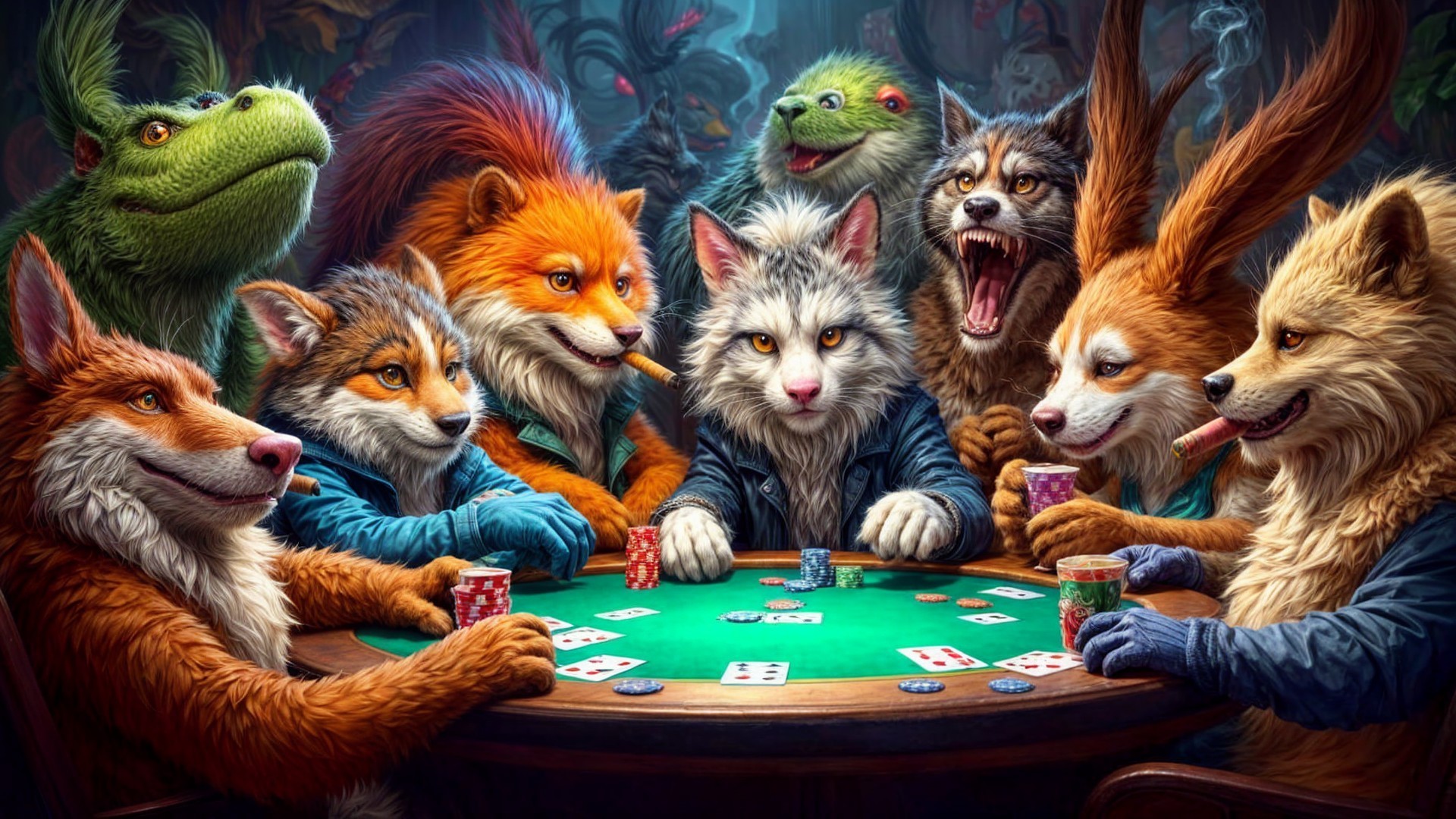 Whimsical Poker Game with Anthropomorphic Animals