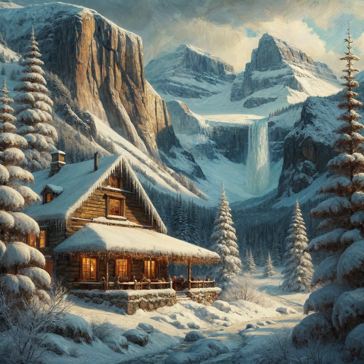 Cozy Wooden Cabin in a Snowy Winter Landscape