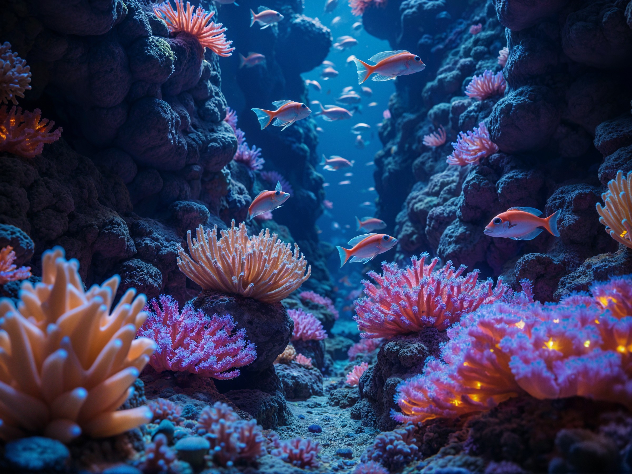 Vibrant Coral Reef Underwater Scene with Diverse Life